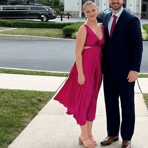 Abercrombie “Best Dressed” pink satin pleated cutout dress